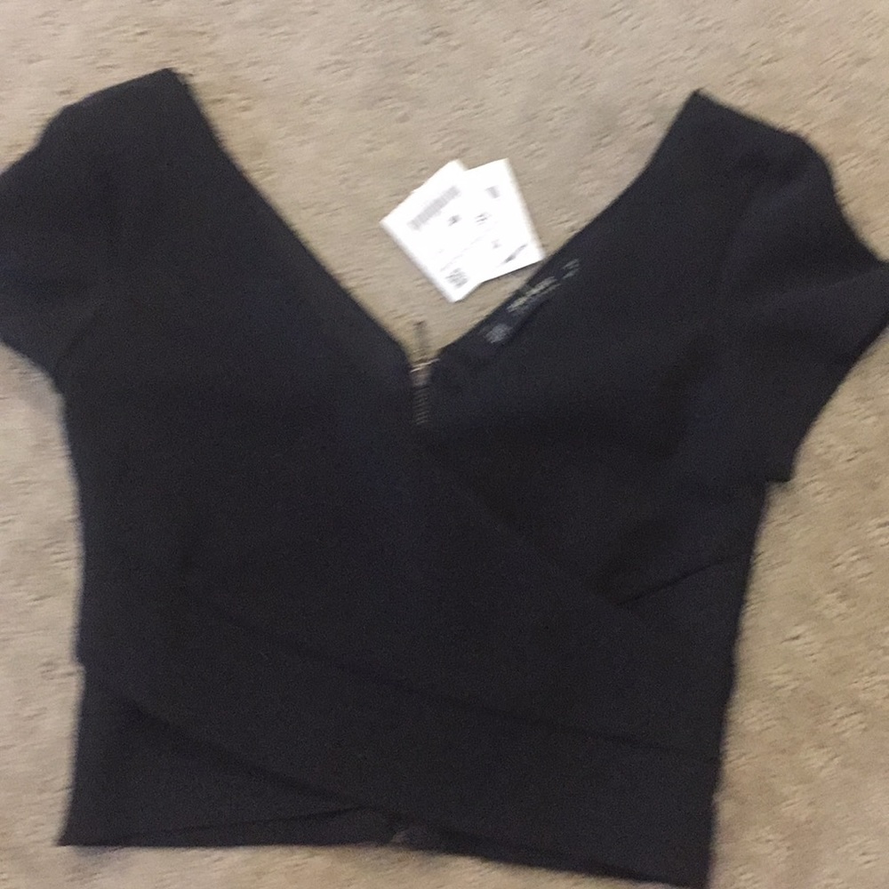 NWT Stunning Zara black crossover top w/back zip